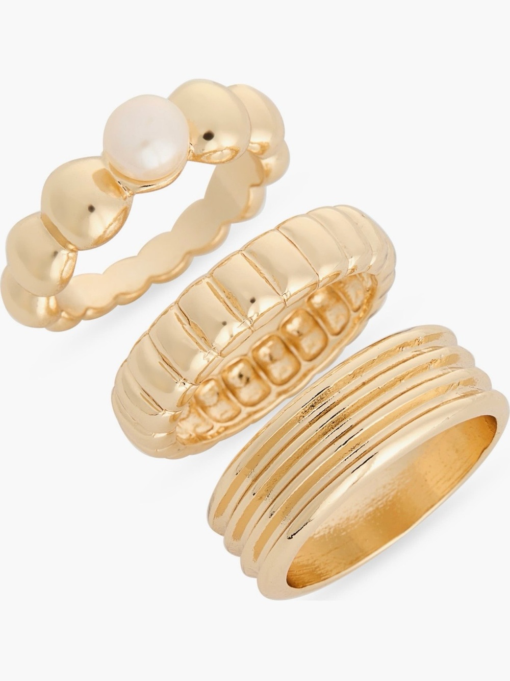 Gold Stackable Ring Set with Pearl Accent - Women